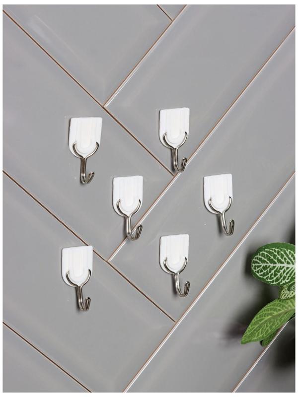 Крючок на липучке Доляна «Классика», 6 шт, цвет белый