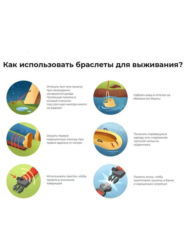 Браслет для выживания 4в1(паракорд, компас,свисток,огниво), 25.5 × 2.5 см, 3 м, микс