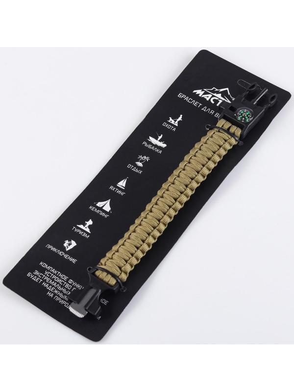 Браслет для выживания 4в1(паракорд, компас,свисток,огниво), 25.5 × 2.5 см, 3 м, микс