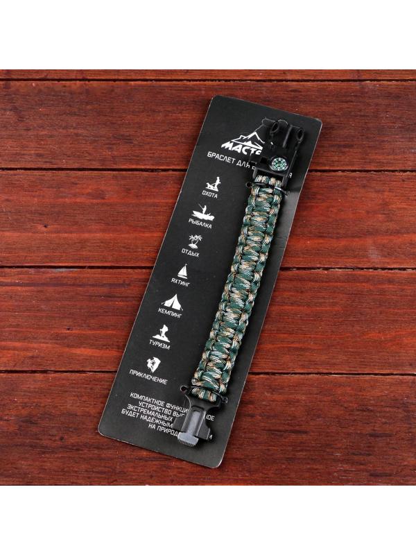 Браслет для выживания 4в1(паракорд, компас,свисток,огниво), 25.5 × 2.5 см, 3 м, микс