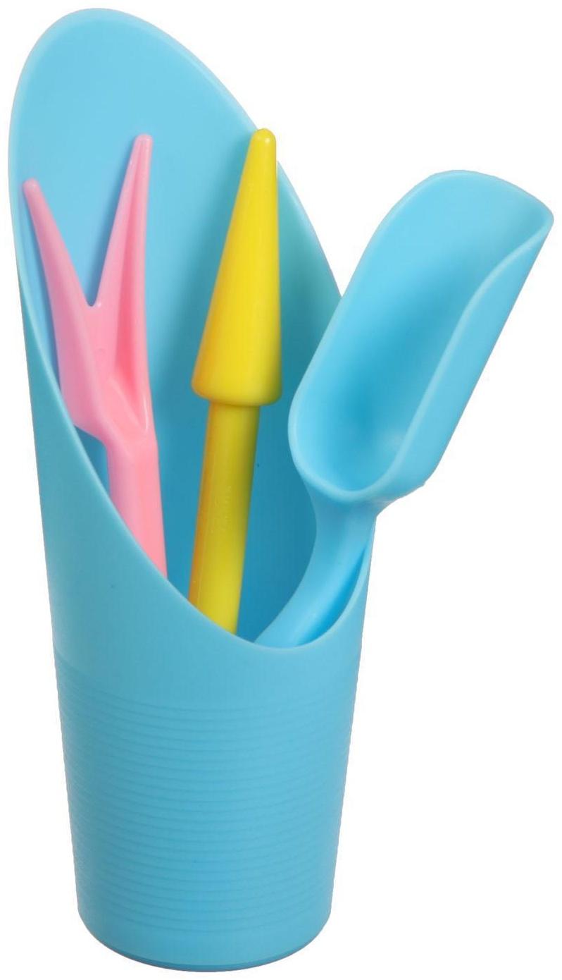 Набор посадочного инструмента, 4 предмета: лопатка, вилка, конус, стаканчик, цвет МИКС