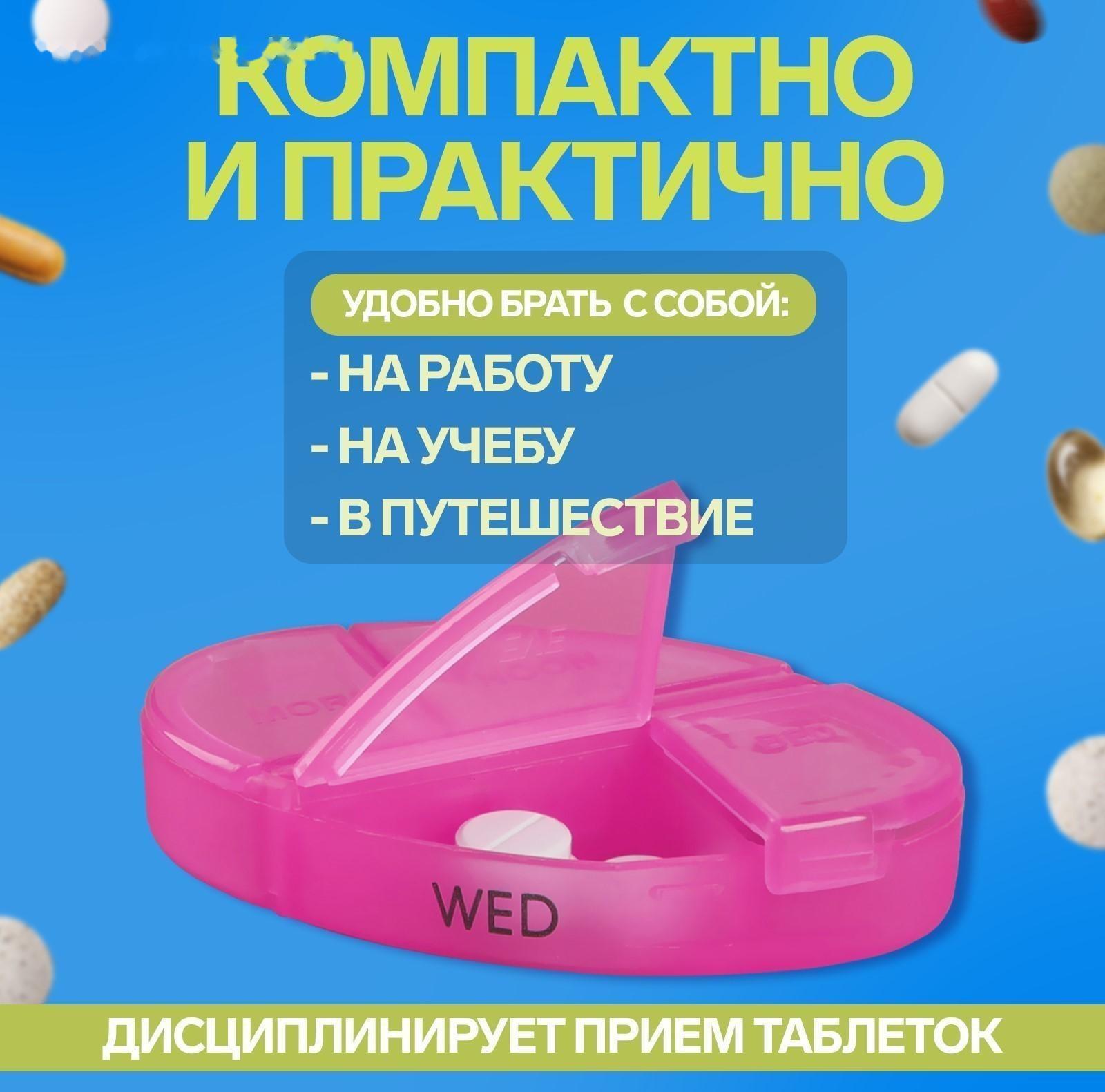 Таблетница-органайзер «Неделька», английские буквы, 7 контейнеров по 4 секции, разноцветная