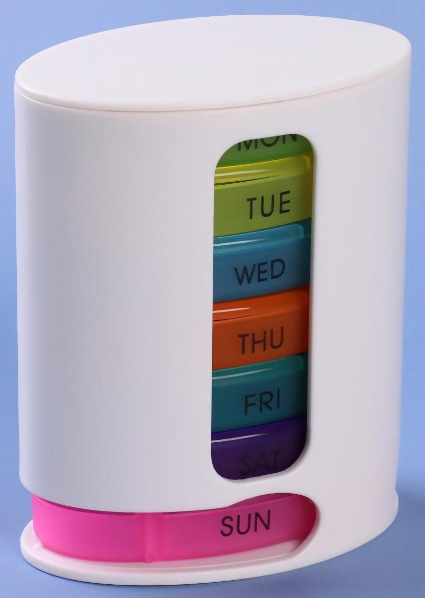 Таблетница-органайзер «Неделька», английские буквы, 7 контейнеров по 4 секции, разноцветная