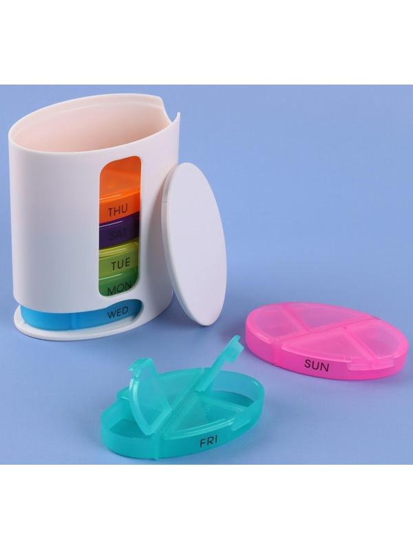 Таблетница-органайзер «Неделька», английские буквы, 7 контейнеров по 4 секции, разноцветная