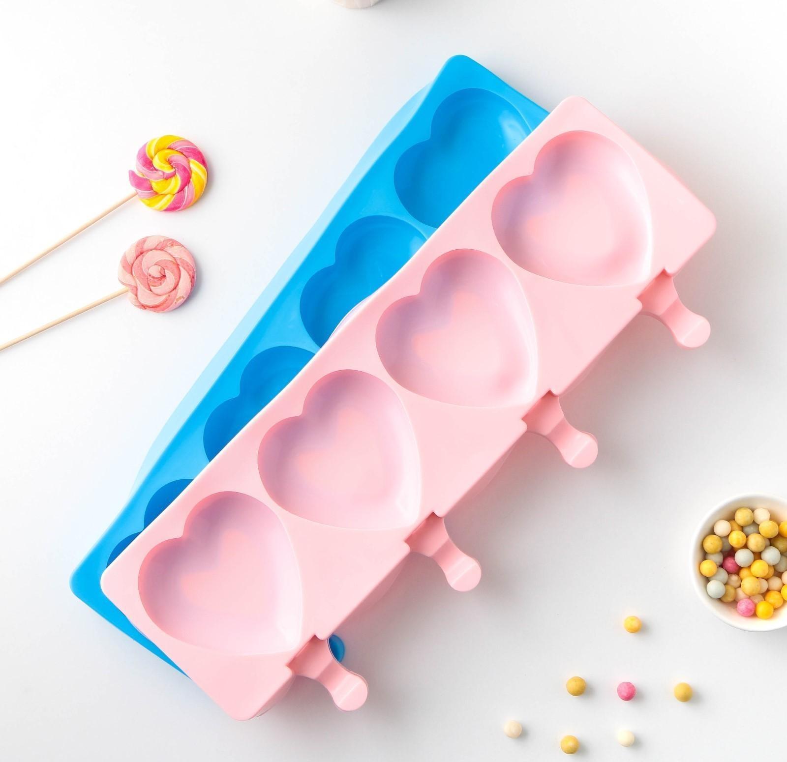 Форма для мороженого «Сердца», 37×15×2,5 см, 4 ячейки (9,2×8,4 см), цвет МИКС