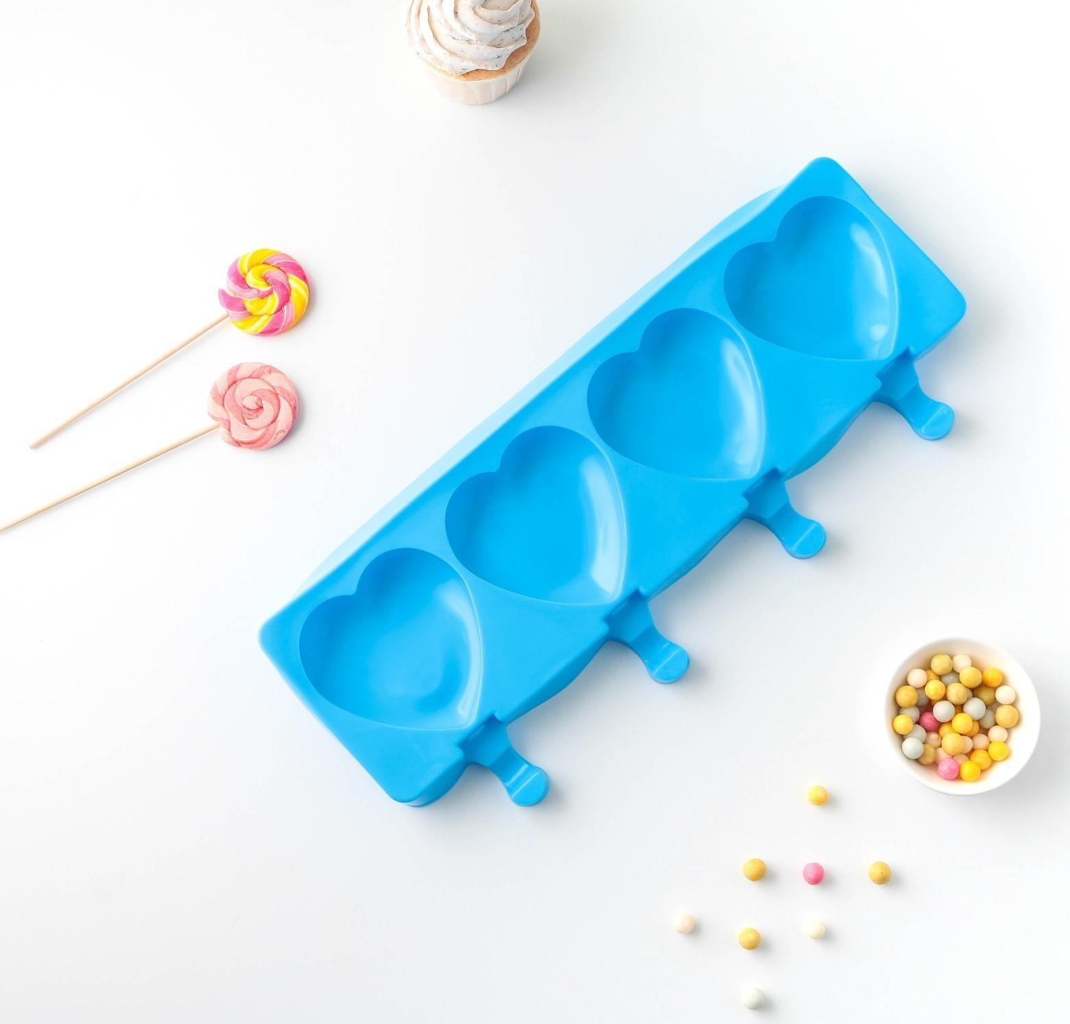 Форма для мороженого «Сердца», 37×15×2,5 см, 4 ячейки (9,2×8,4 см), цвет МИКС