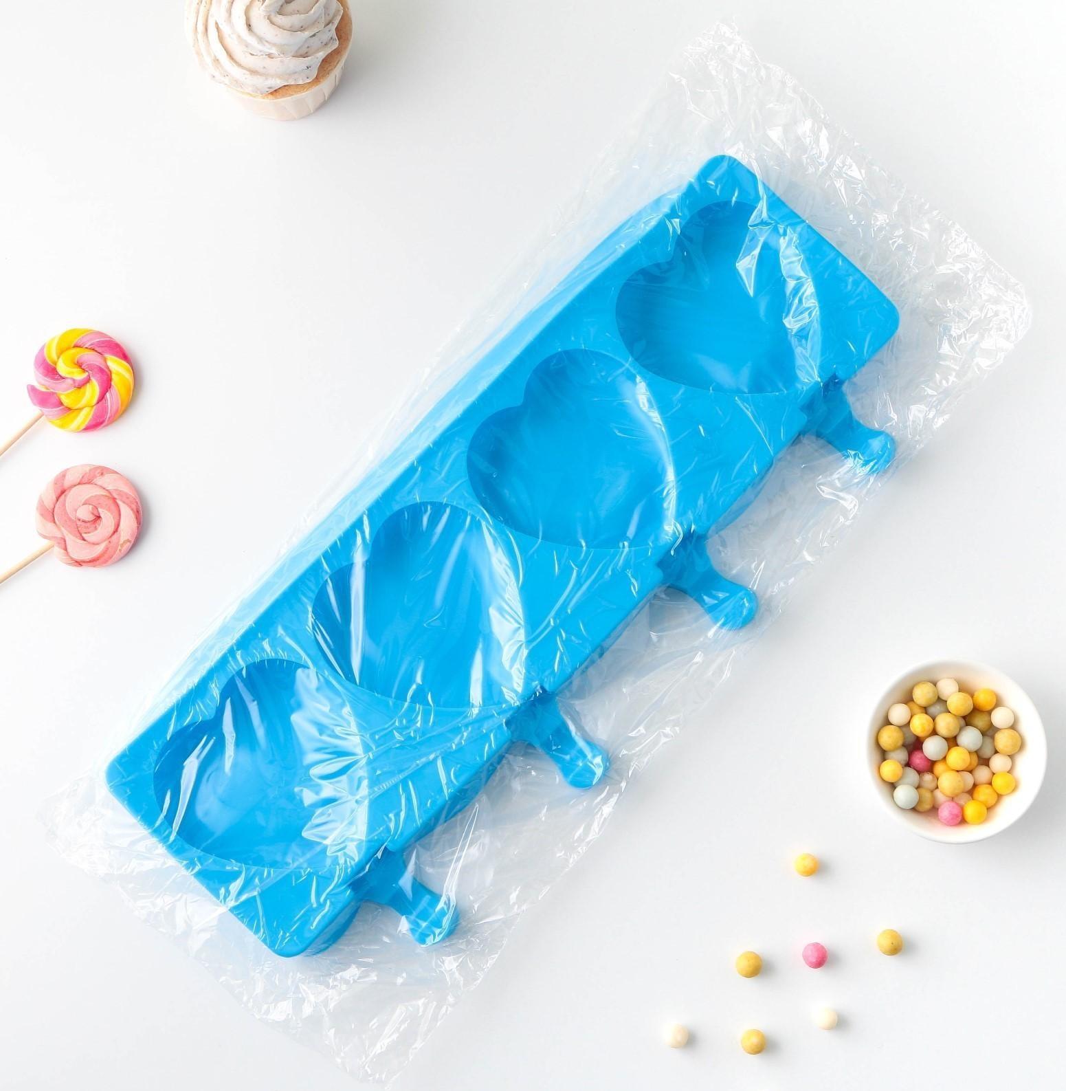 Форма для мороженого «Сердца», 37×15×2,5 см, 4 ячейки (9,2×8,4 см), цвет МИКС