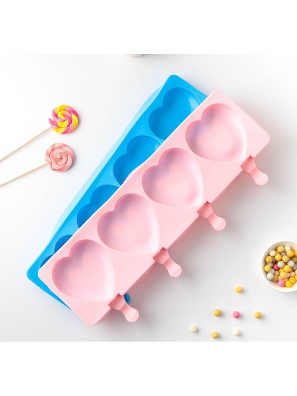 Форма для мороженого «Сердца», 37×15×2,5 см, 4 ячейки (9,2×8,4 см), цвет МИКС