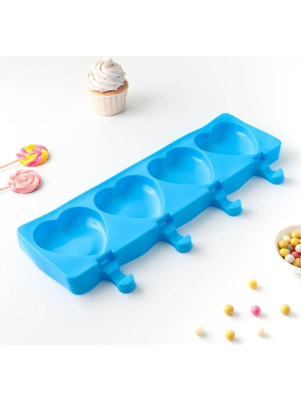 Форма для мороженого «Сердца», 37×15×2,5 см, 4 ячейки (9,2×8,4 см), цвет МИКС