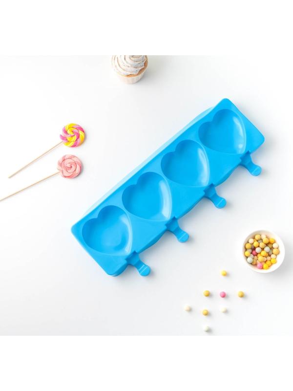 Форма для мороженого «Сердца», 37×15×2,5 см, 4 ячейки (9,2×8,4 см), цвет МИКС