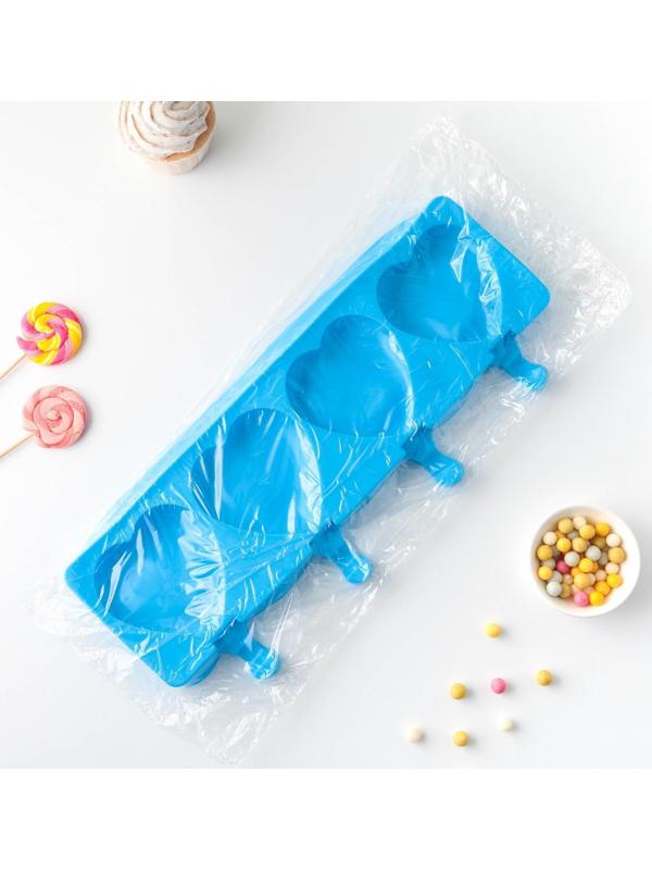 Форма для мороженого «Сердца», 37×15×2,5 см, 4 ячейки (9,2×8,4 см), цвет МИКС