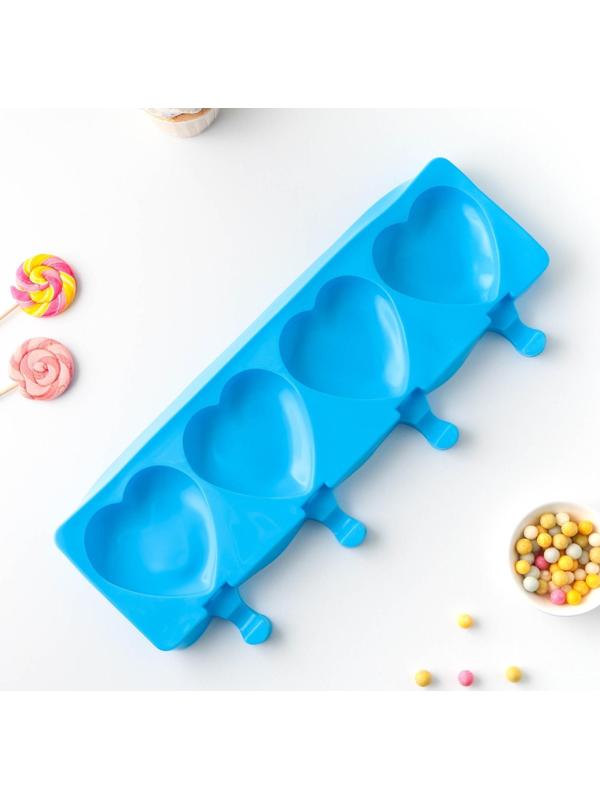 Форма для мороженого «Сердца», 37×15×2,5 см, 4 ячейки (9,2×8,4 см), цвет МИКС