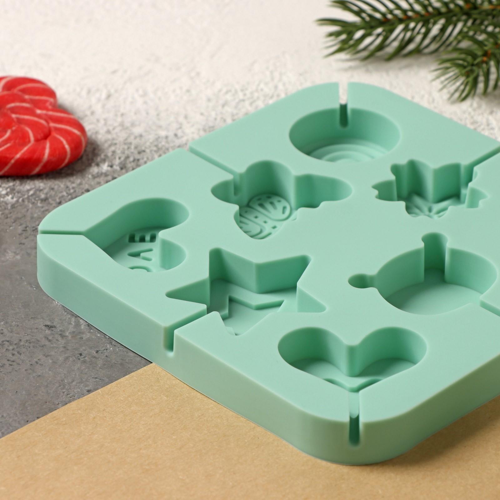 Форма для леденцов Доляна «Сладость», 6×6×1,8 см, 8 ячеек, с палочками, цвет бирюзовый