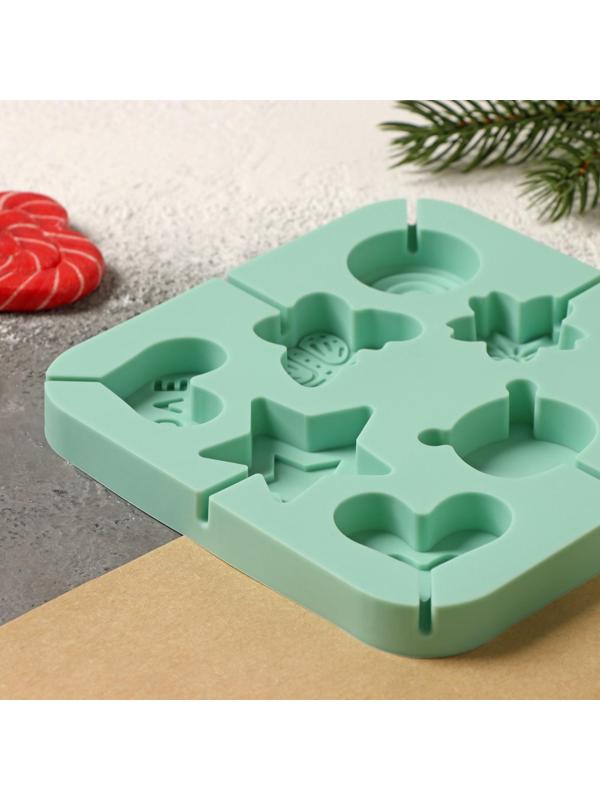 Форма для леденцов Доляна «Сладость», 6×6×1,8 см, 8 ячеек, с палочками, цвет бирюзовый