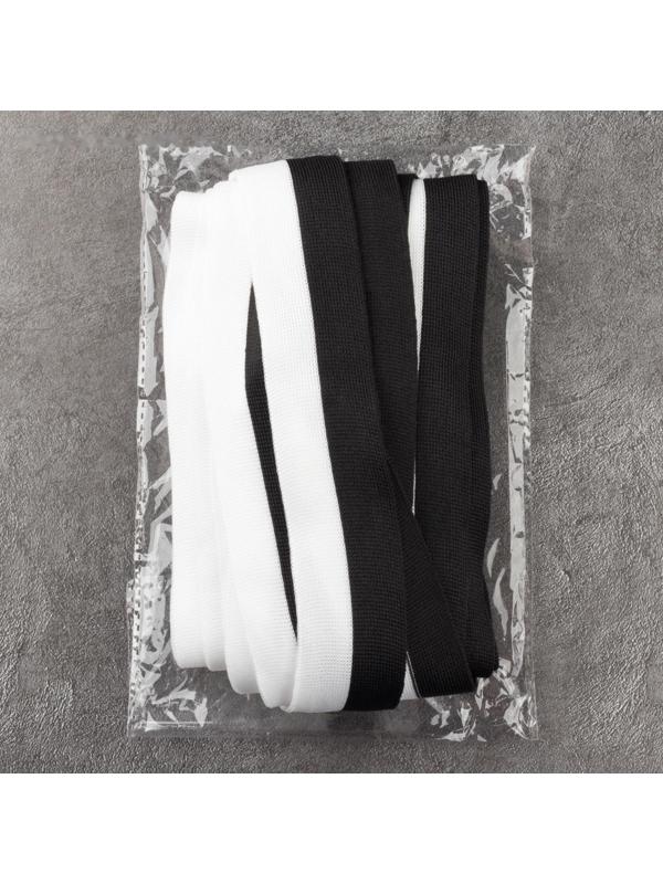 Тесьма трикотажная лампас 35 мм, 9 ± 0,5 м, цвет белый/чёрный