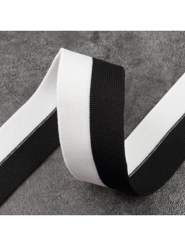 Тесьма трикотажная лампас 35 мм, 9 ± 0,5 м, цвет белый/чёрный