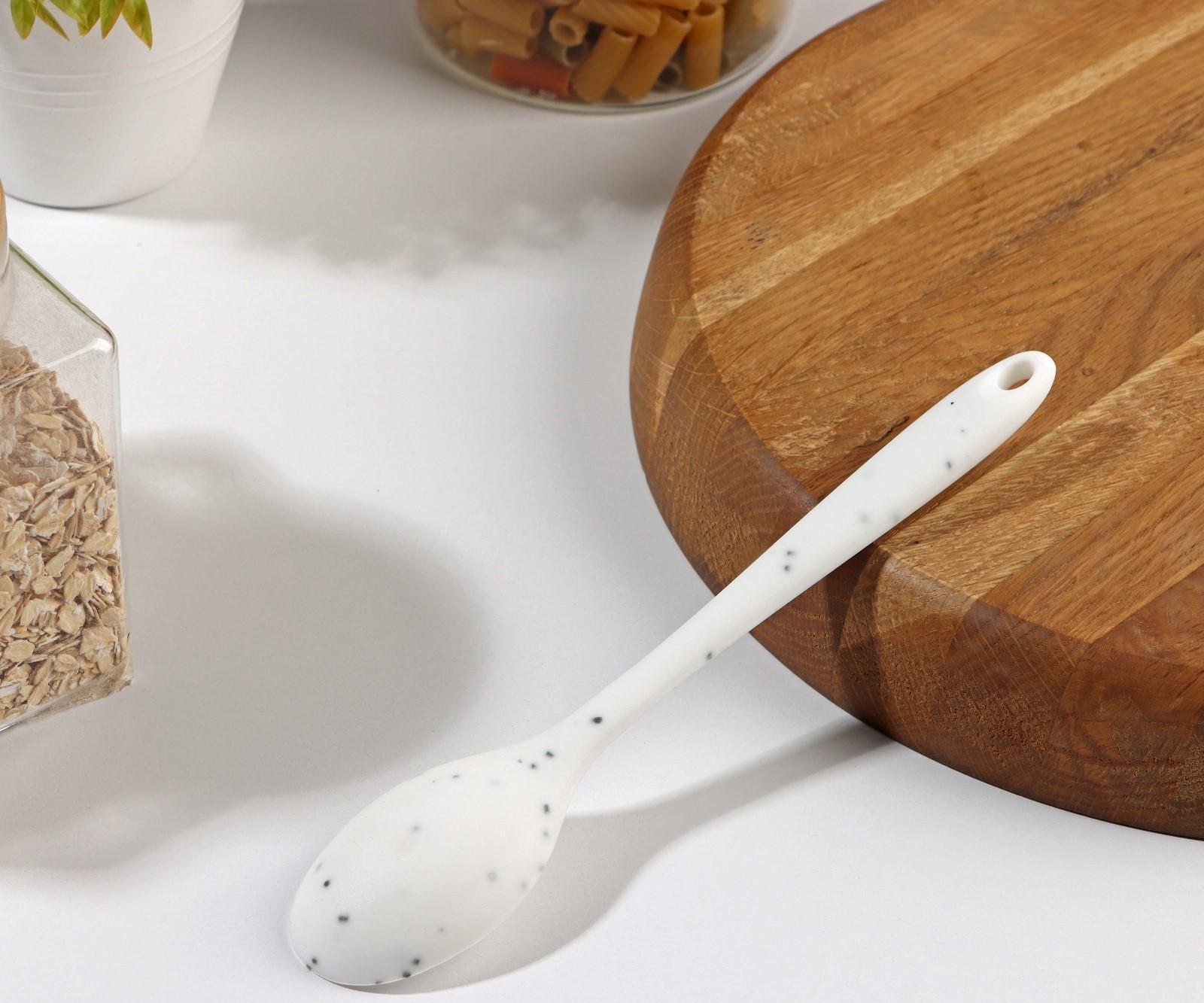 Ложка силиконовая гарнирная Доляна «Гранит», 20,5 см, цвет серый