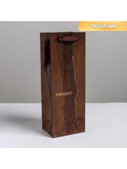 Пакет ламинированный под бутылку «Wood present», 13 x 36 x 10 см