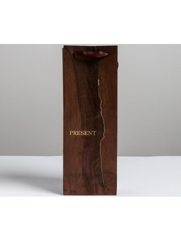 Пакет ламинированный под бутылку «Wood present», 13 x 36 x 10 см