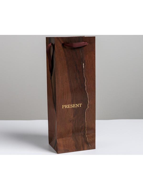 Пакет ламинированный под бутылку «Wood present», 13 x 36 x 10 см