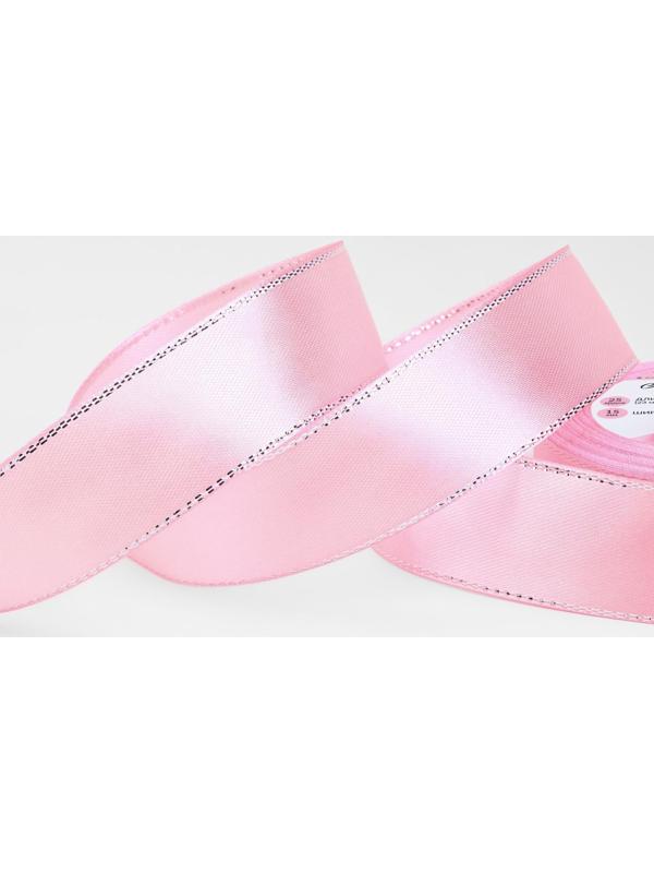 Лента атласная «Серебряные нити», 25 мм × 23 ± 1 м, цвет розовый №004