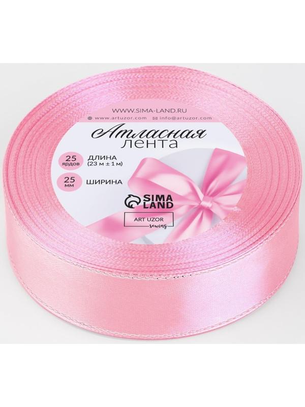 Лента атласная «Серебряные нити», 25 мм × 23 ± 1 м, цвет розовый №004
