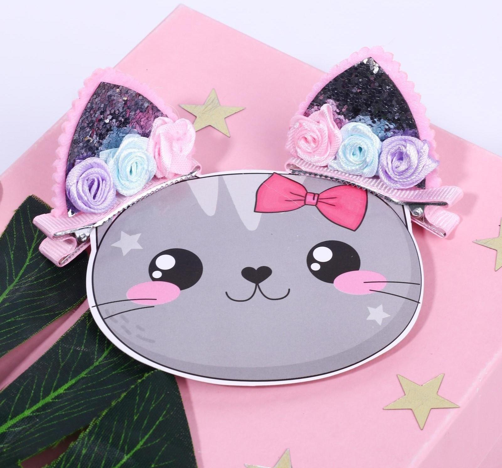 Заколки ушки для волос «Киса», пара