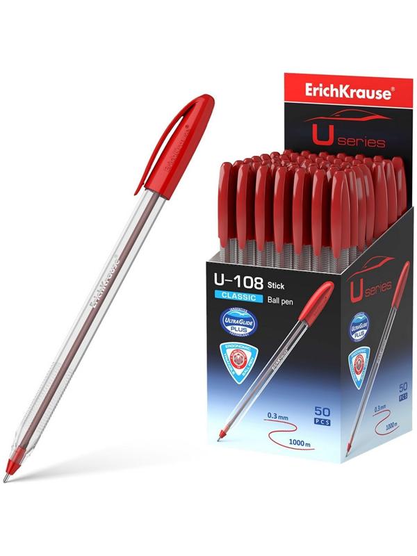 Ручка шариковая ErichKrause U-108 Classic Stick 1.0, Ultra Glide Technology, чернила красные