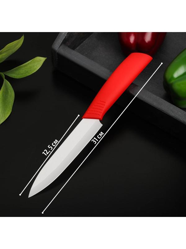 Нож керамический Доляна «Симпл», лезвие 12,5 см, ручка soft touch, цвет красный