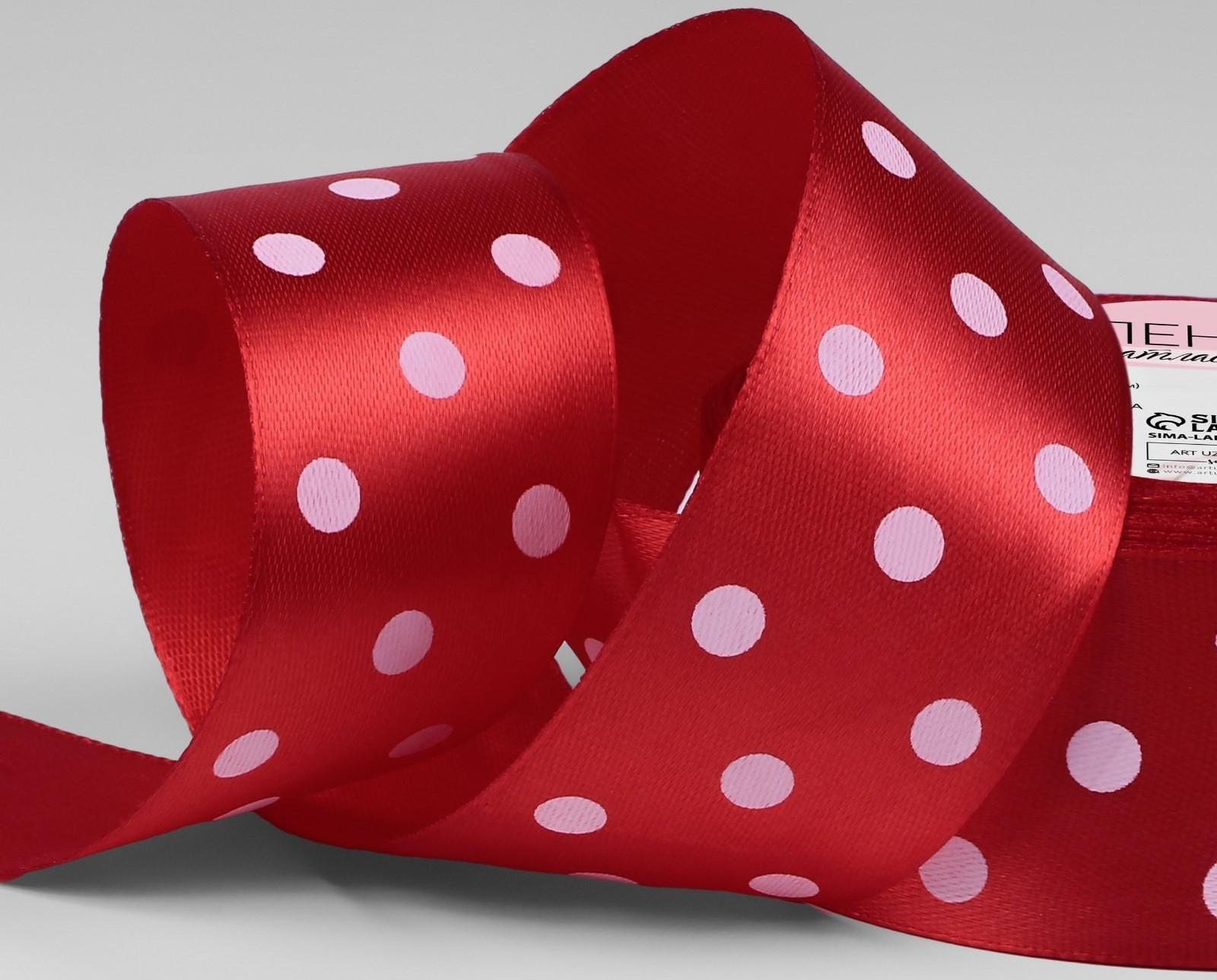 Лента атласная «Горошек», 40 мм × 23 ± 1 м, цвет красный №026