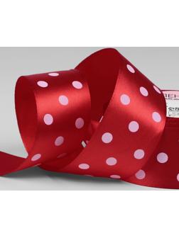 Лента атласная «Горошек», 40 мм × 23 ± 1 м, цвет красный №026