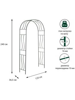 Арка садовая, разборная, 240 × 125 × 36,5 см, металл, зелёная, «Волна»