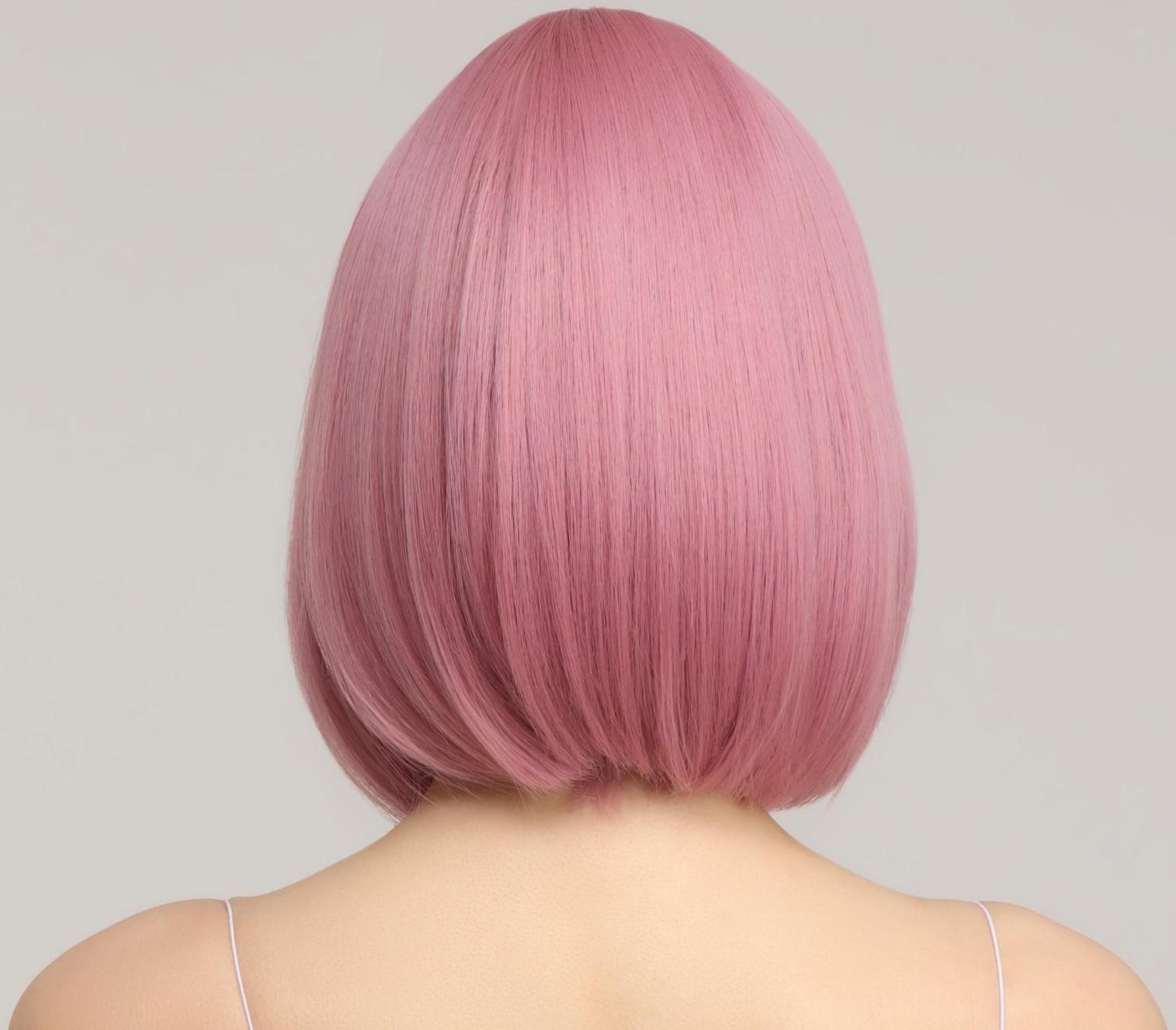 Парик искусственный, с чёлкой, имитация кожи, 30 см, 160 гр, цвет пепельно-розовый(#SHT608)