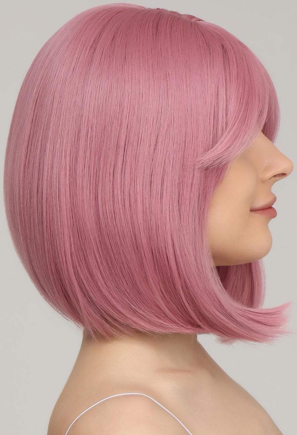 Парик искусственный, с чёлкой, имитация кожи, 30 см, 160 гр, цвет пепельно-розовый(#SHT608)
