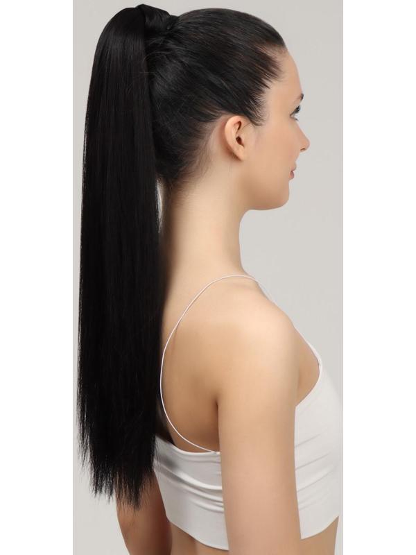Хвост накладной, прямой волос, на резинке, 60 см, 100 гр, цвет чёрный(#SHT3)