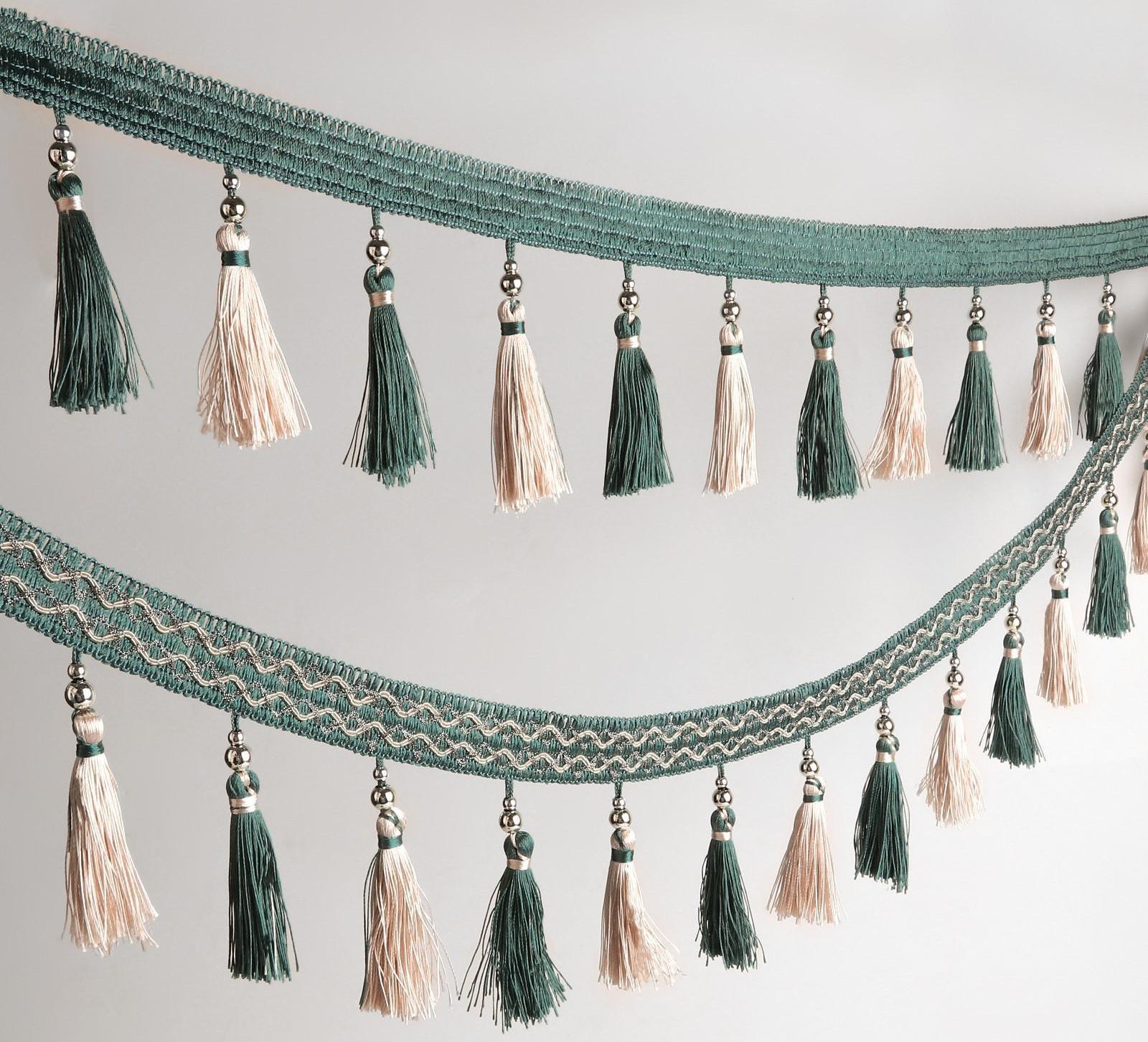 Тесьма с бусинками, 13 см, 5 ± 0,5 м, цвет изумрудный/бежевый