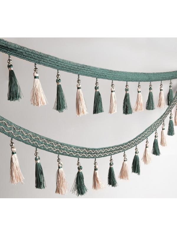 Тесьма с бусинками, 13 см, 5 ± 0,5 м, цвет изумрудный/бежевый