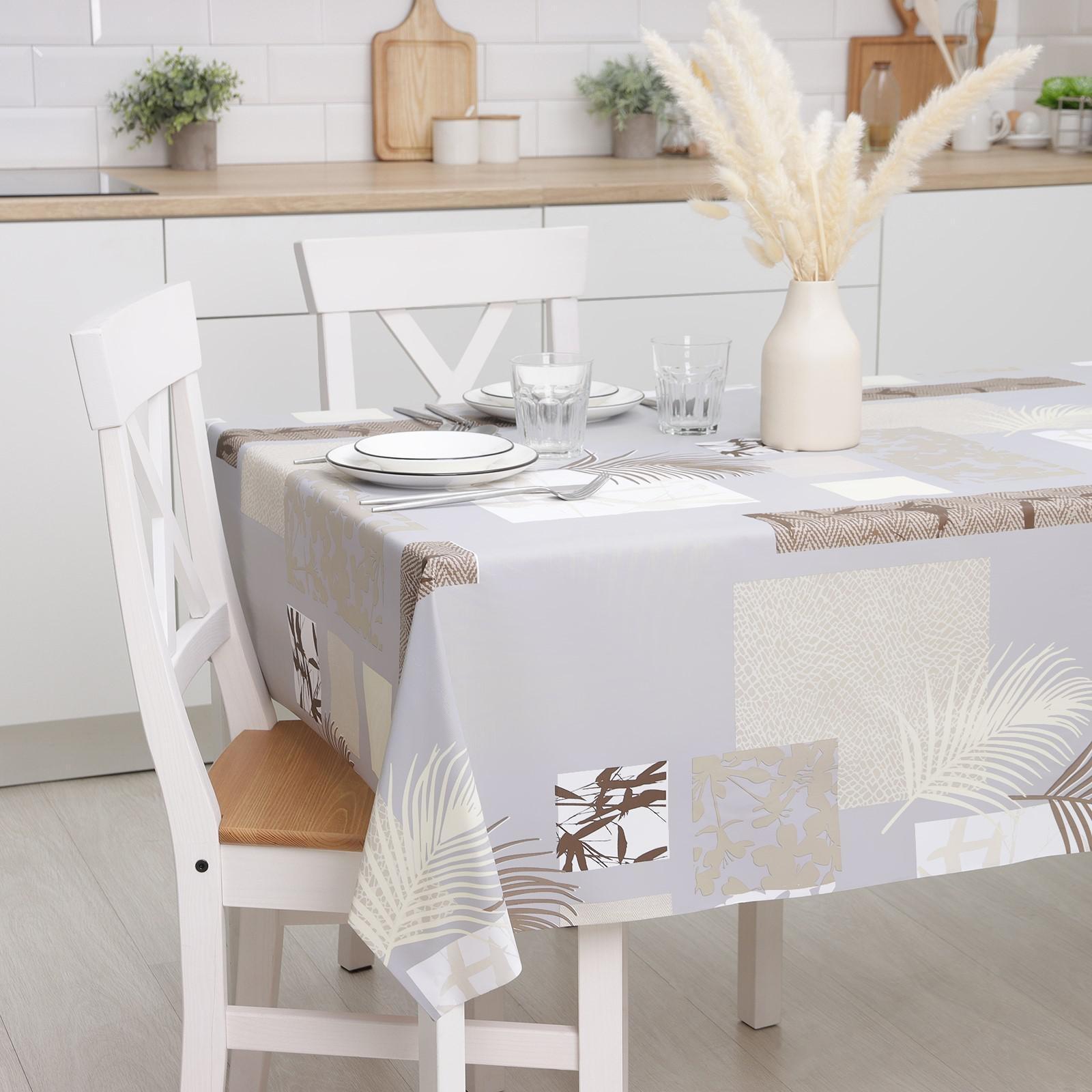 Клеёнка столовая на тканевой основе «Папоротник», рулон 20 метров, ширина 137 см, цвет серый