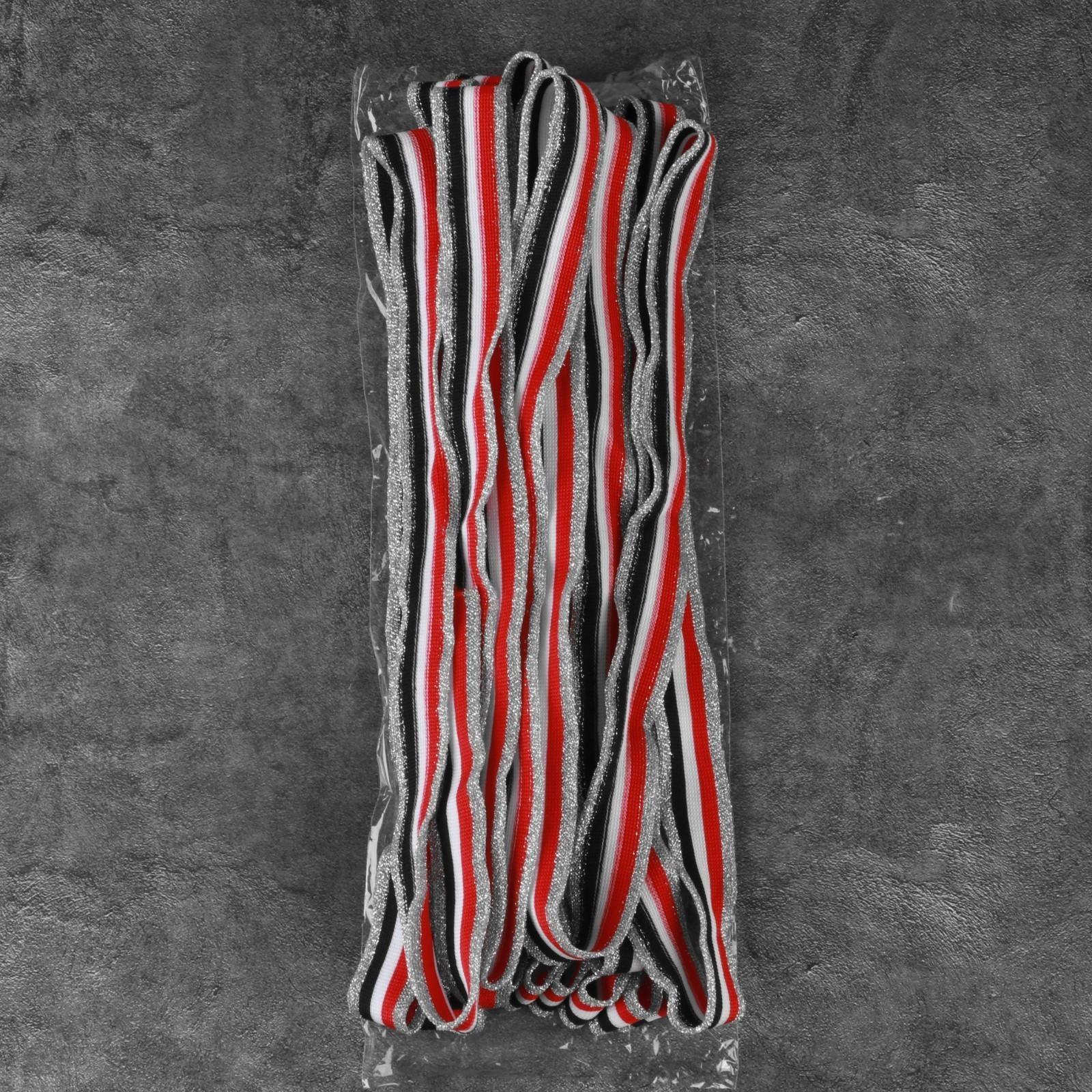 Тесьма трикотажная лампас 25 мм, 9 ± 0,5 м, цвет серебряный/красный/белый/чёрный