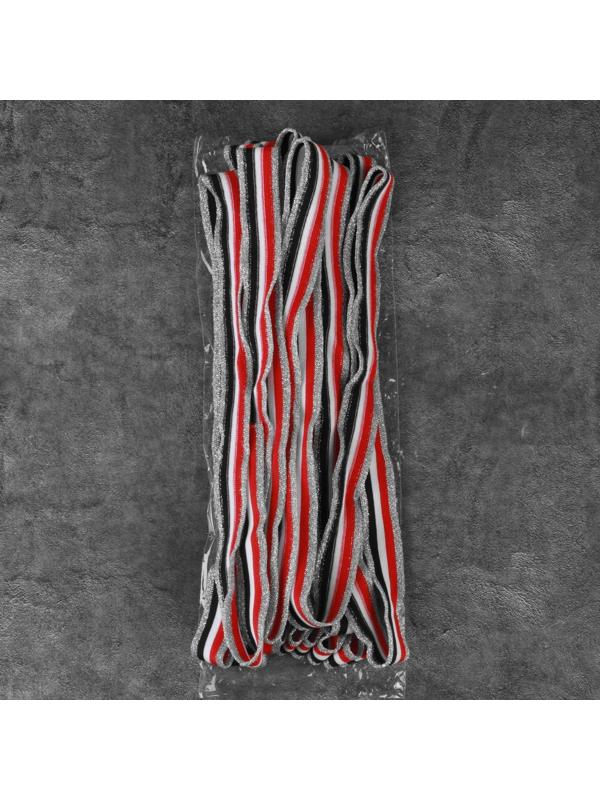 Тесьма трикотажная лампас 25 мм, 9 ± 0,5 м, цвет серебряный/красный/белый/чёрный