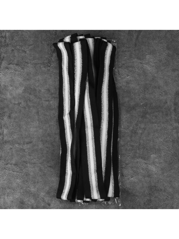 Тесьма трикотажная лампас 40 мм, 9 ± 0,5 м, цвет чёрный/серебряный/белый