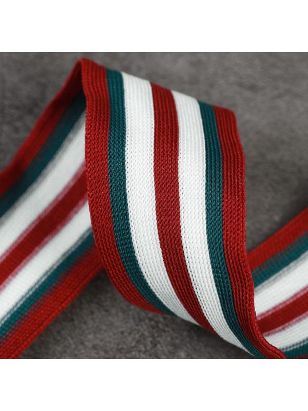 Тесьма трикотажная лампас 40 мм, 9 ± 0,5 м, цвет бордовый/зелёный/белый