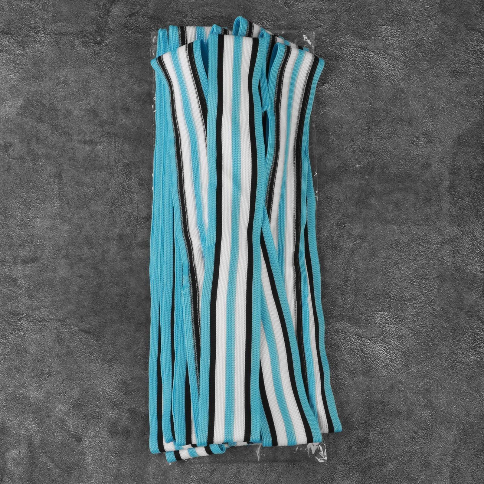 Тесьма трикотажная лампас 40 мм, 9 ± 0,5 м, цвет голубой/чёрный/белый