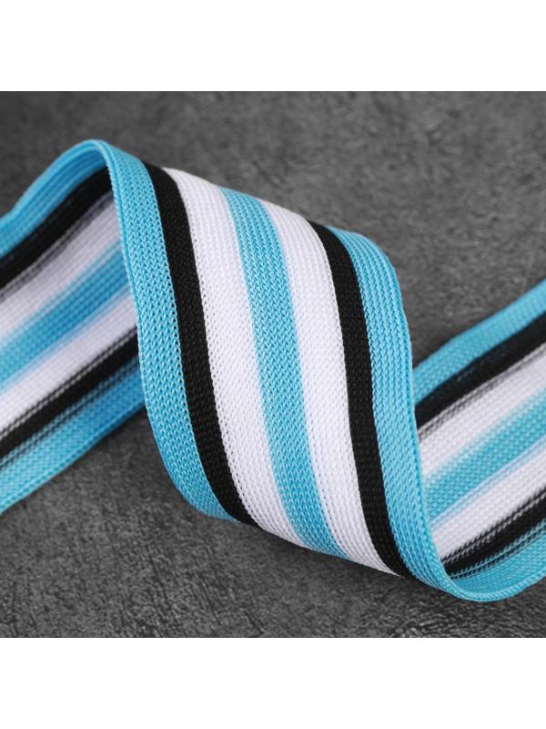 Тесьма трикотажная лампас 40 мм, 9 ± 0,5 м, цвет голубой/чёрный/белый