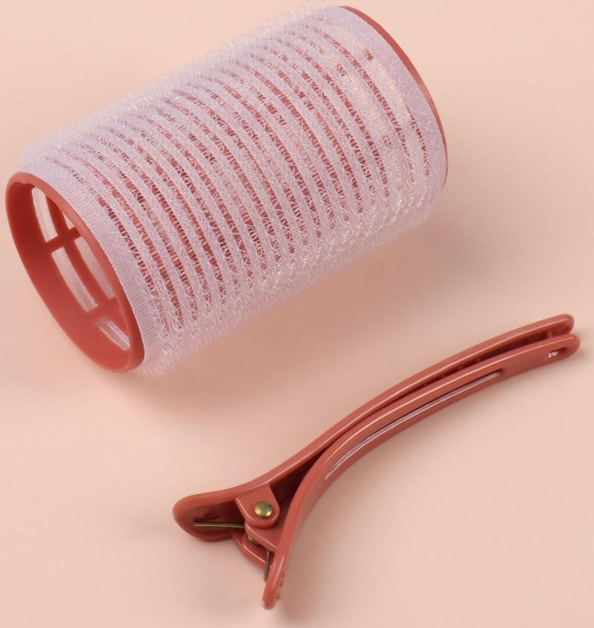 Бигуди для чёлки, с зажимом, d = 3,5 см, 6,2 см, цвет розовый/бежевый