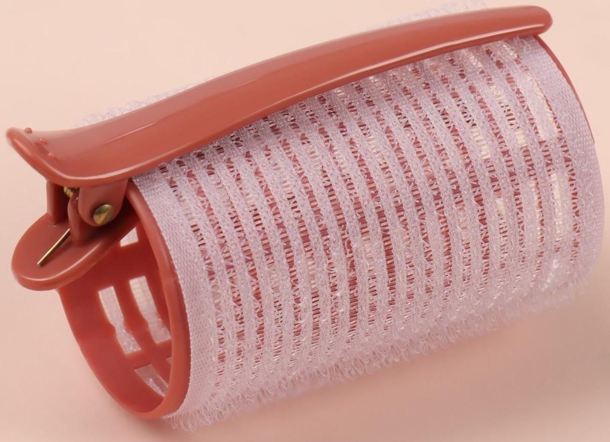 Бигуди для чёлки, с зажимом, d = 3,5 см, 6,2 см, цвет розовый/бежевый