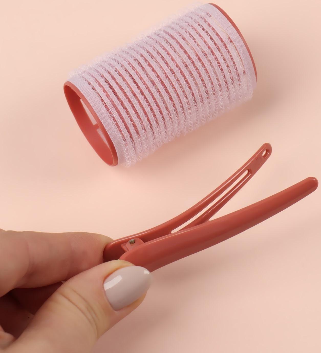 Бигуди для чёлки, с зажимом, d = 3,5 см, 6,2 см, цвет розовый/бежевый