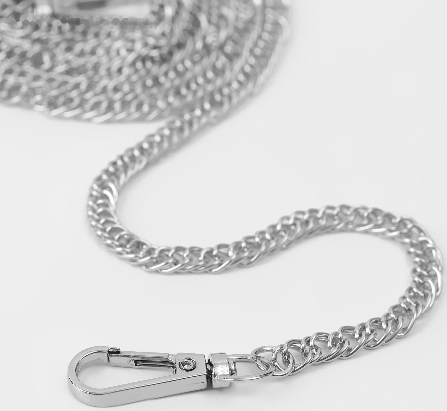 Цепочка для сумки, с карабинами, железная, 6 × 8 мм, 120 см, цвет серебряный