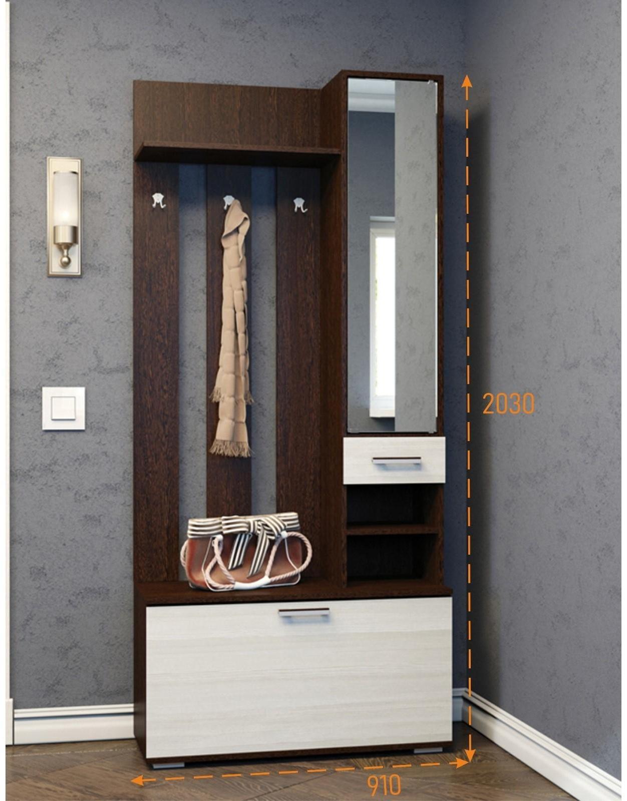 Прихожая с зеркалом Ника 910х354х2035 Белая гладкая