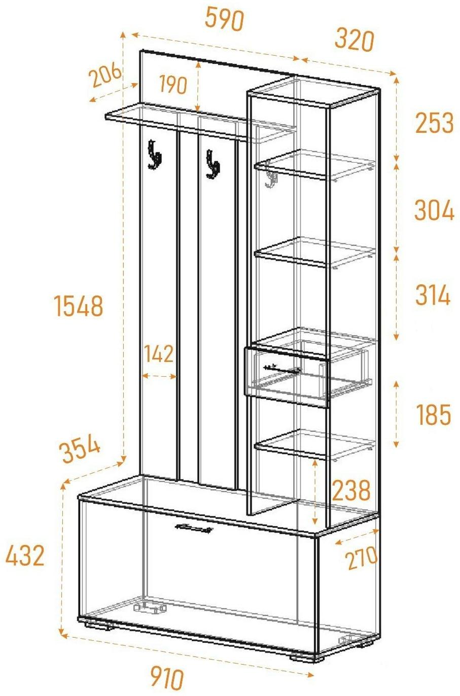 Прихожая с зеркалом Ника 910х354х2035 Белая гладкая